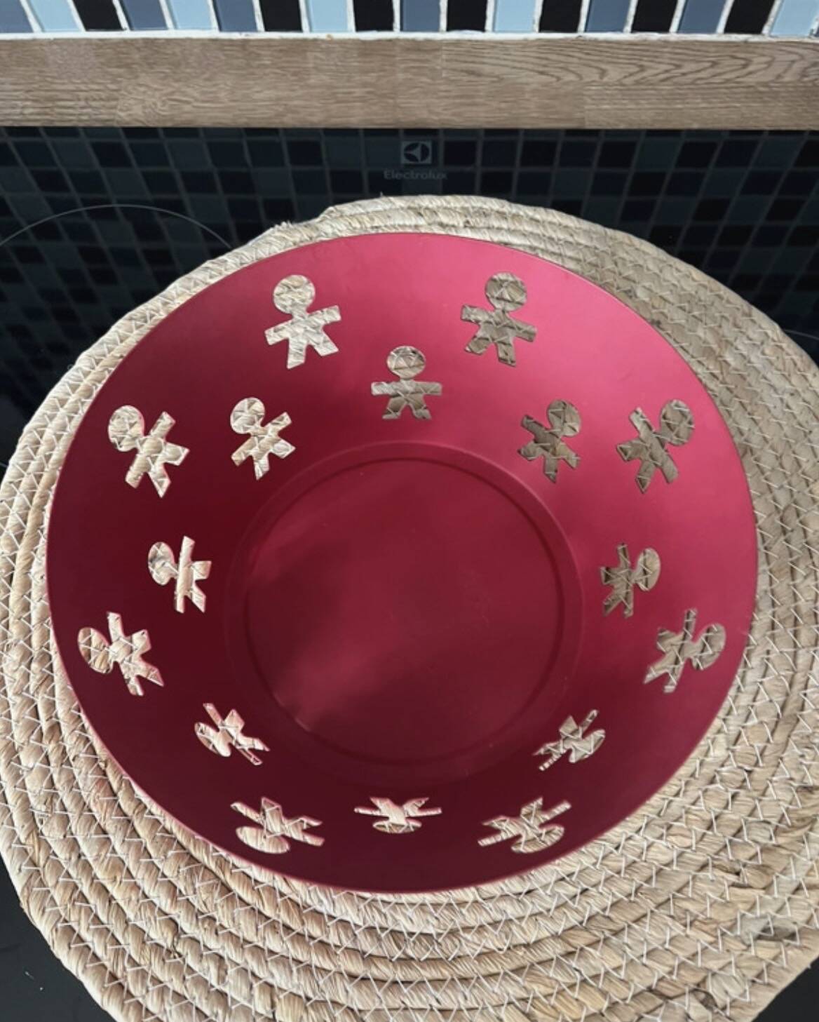 Rose metal catch-all with character inclusions by A di Alessi, 9cm high x 21.5cm diameter.