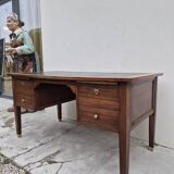 Louis XVI style minister's desk in solid walnut, 4 drawers, old manufacture