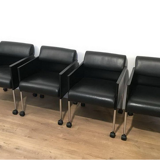 Suite of 4 armchairs in leather and black lacquered metal Rosenthal