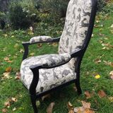 Fauteuil Voltaire tissu "chez Antoinette Poisson" noir mat