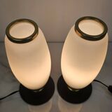 Italian Pair of Small Opaline Glass Table or Bedside Lights, 1950's
