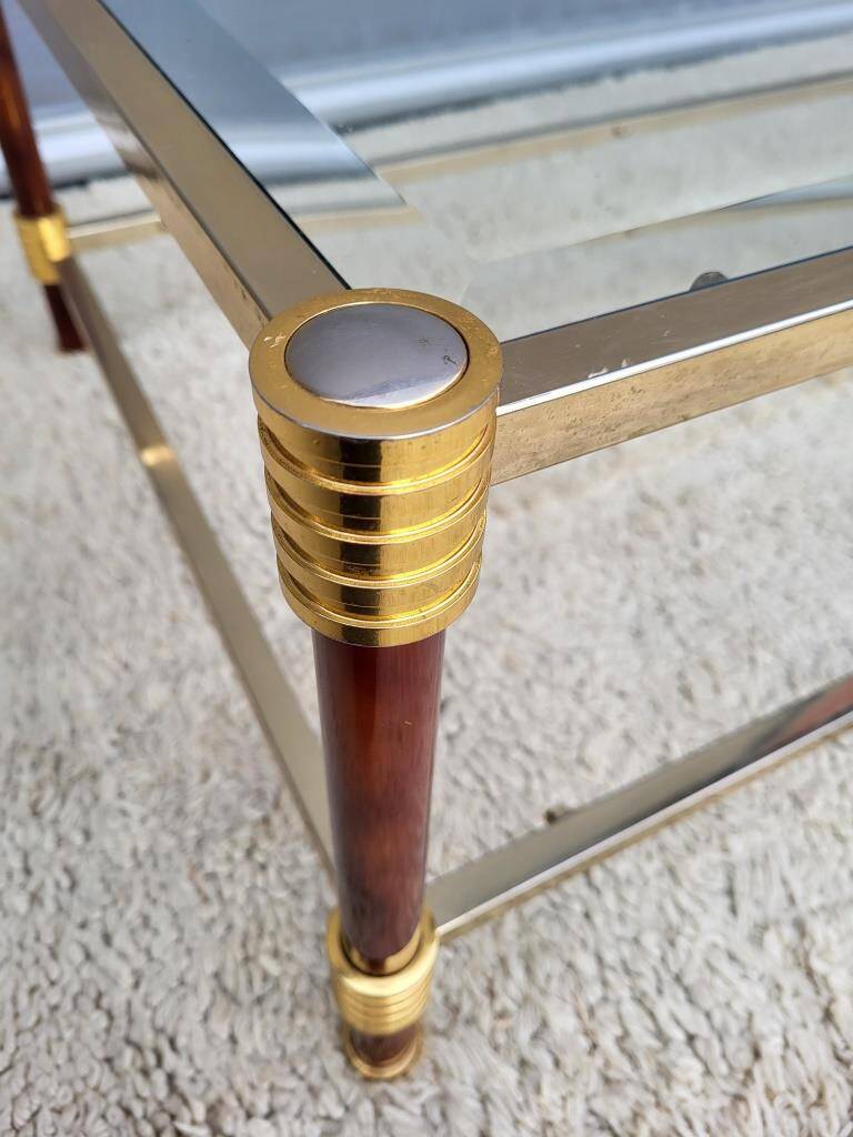 Gold glass coffee table with tobacco-colored legs, 1970s design
