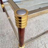 Gold glass coffee table with tobacco-colored legs, 1970s design