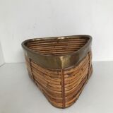 Vintage rattan basket with brass edge 1970