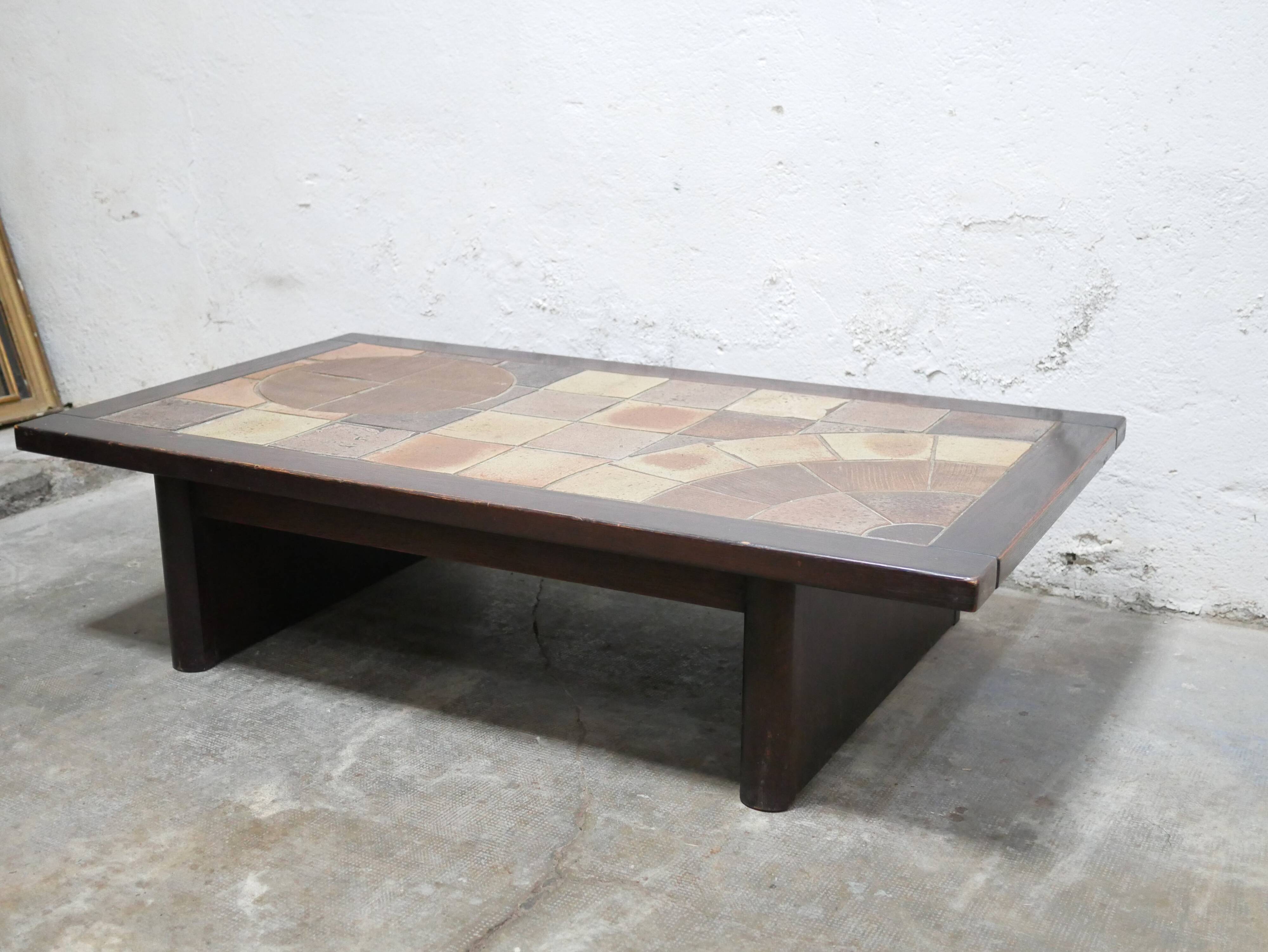 Vintage wood and ceramic coffee table