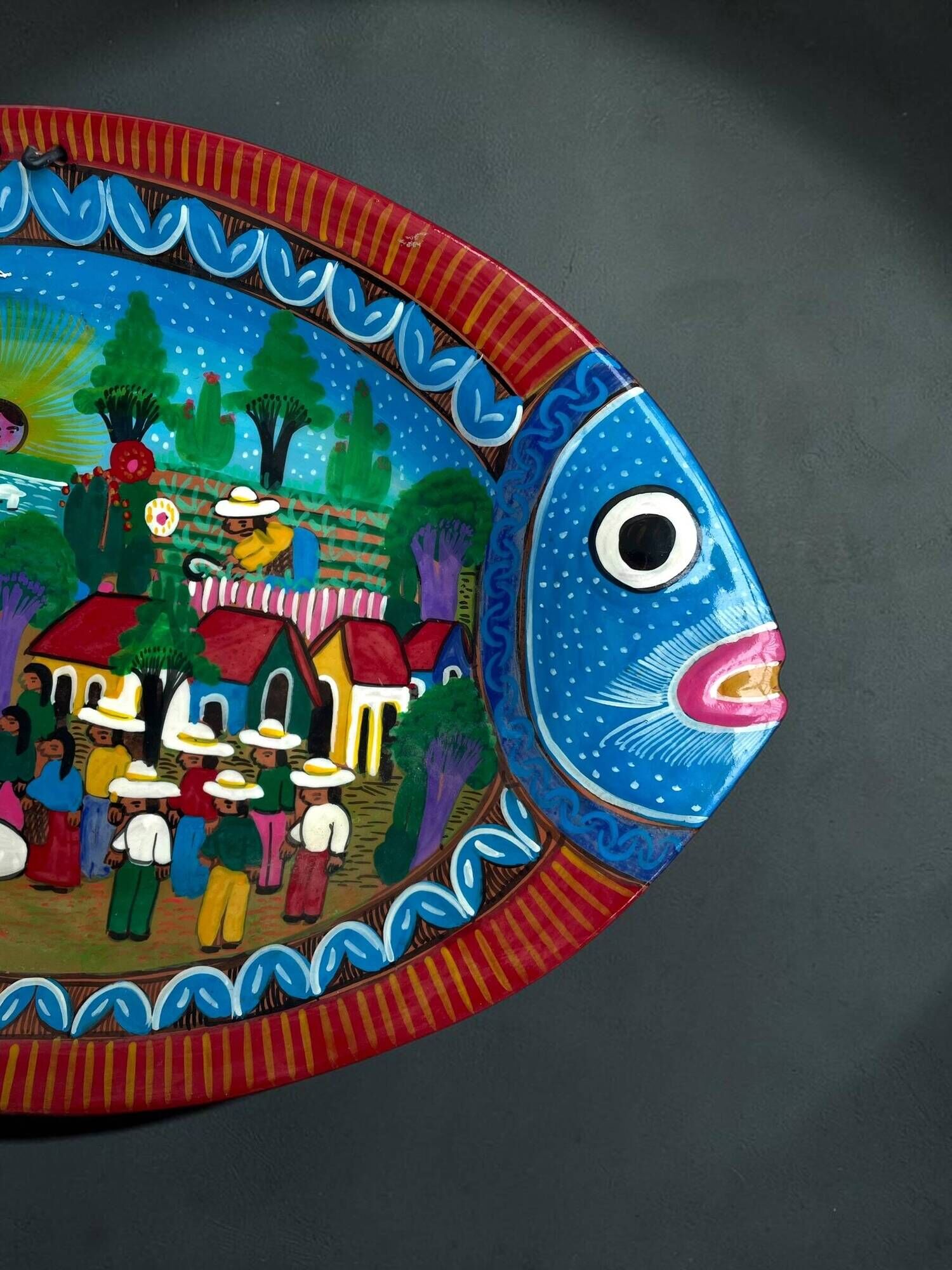 Painted terracotta wall fish, Oaxaca, Mexico, 1970s-80s.