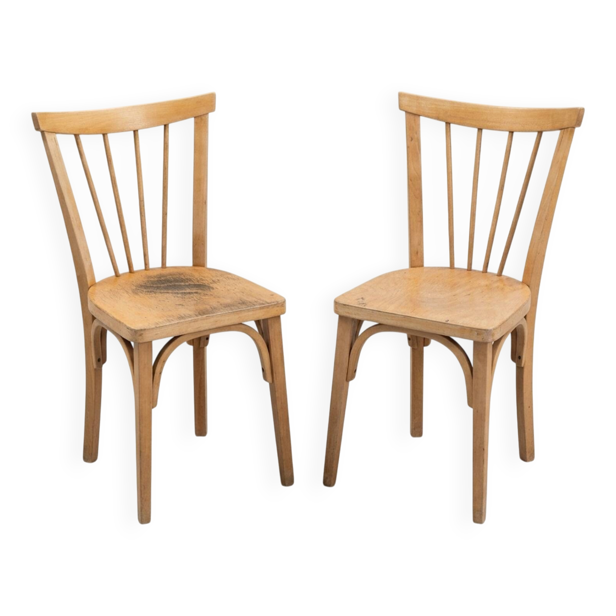Pair of vintage bistro chairs with slats in beech (1960) - Style