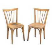 Pair of vintage bistro chairs with slats in beech (1960) - Style
