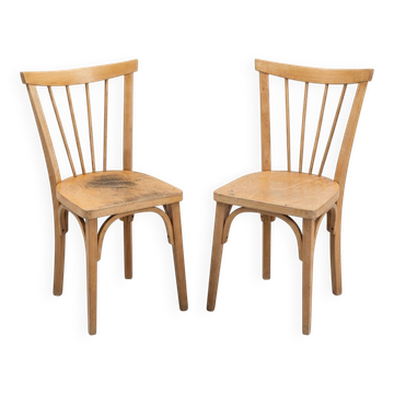 Pair of vintage bistro chairs with slats in beech (1960) - Style