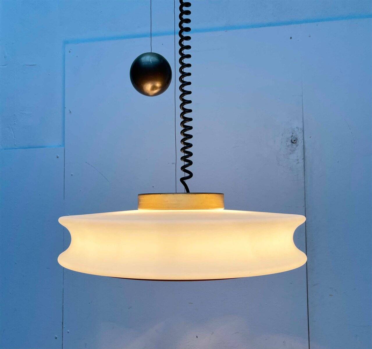 Orion counterweight pendant lamp in mid-century modern German space style, made of Staff Leuchten glass, 1960s.
