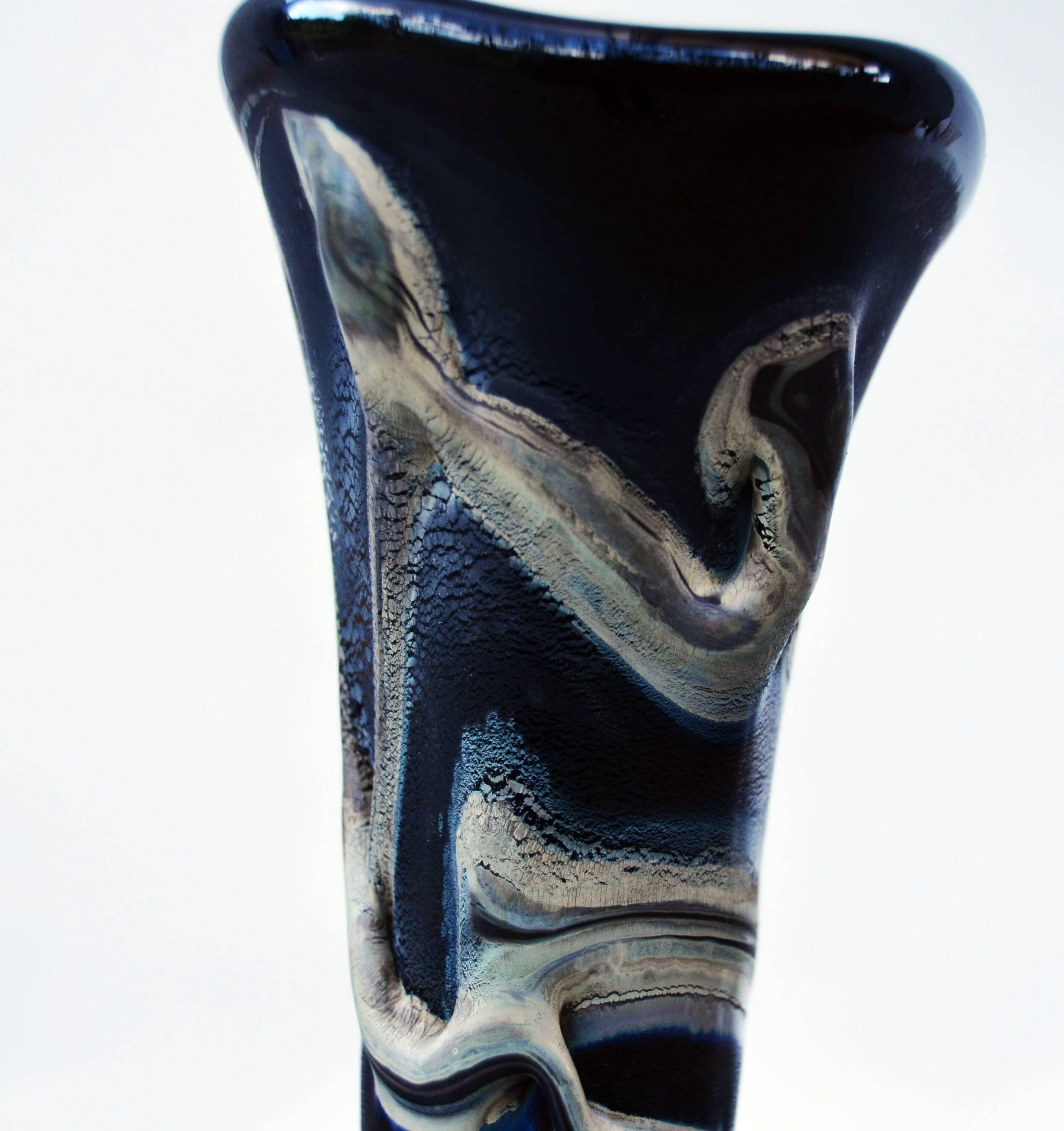 Erwin Eisch Hutte Vase Vintage Black Iridescent Blue-violet 35cm