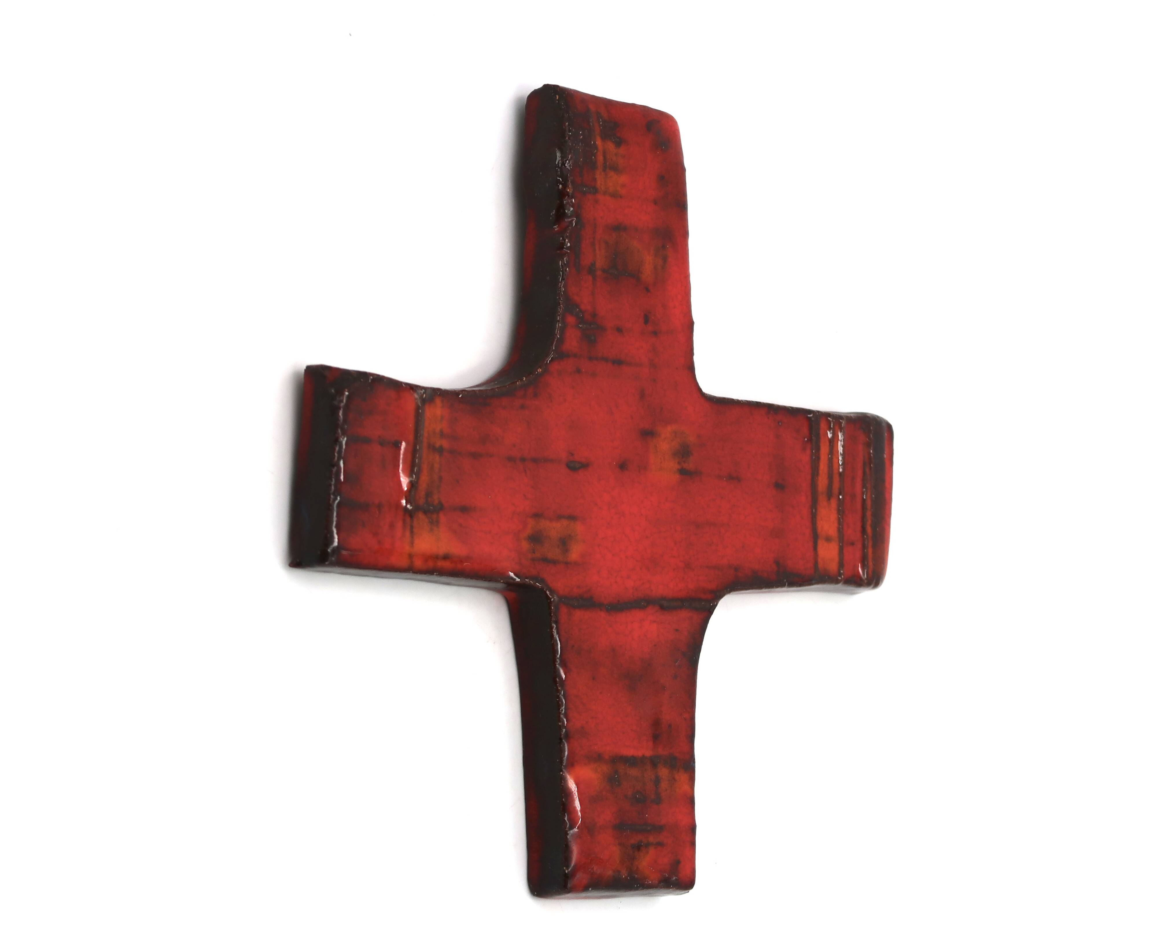 Red and orange ceramic wall cross, 1950s