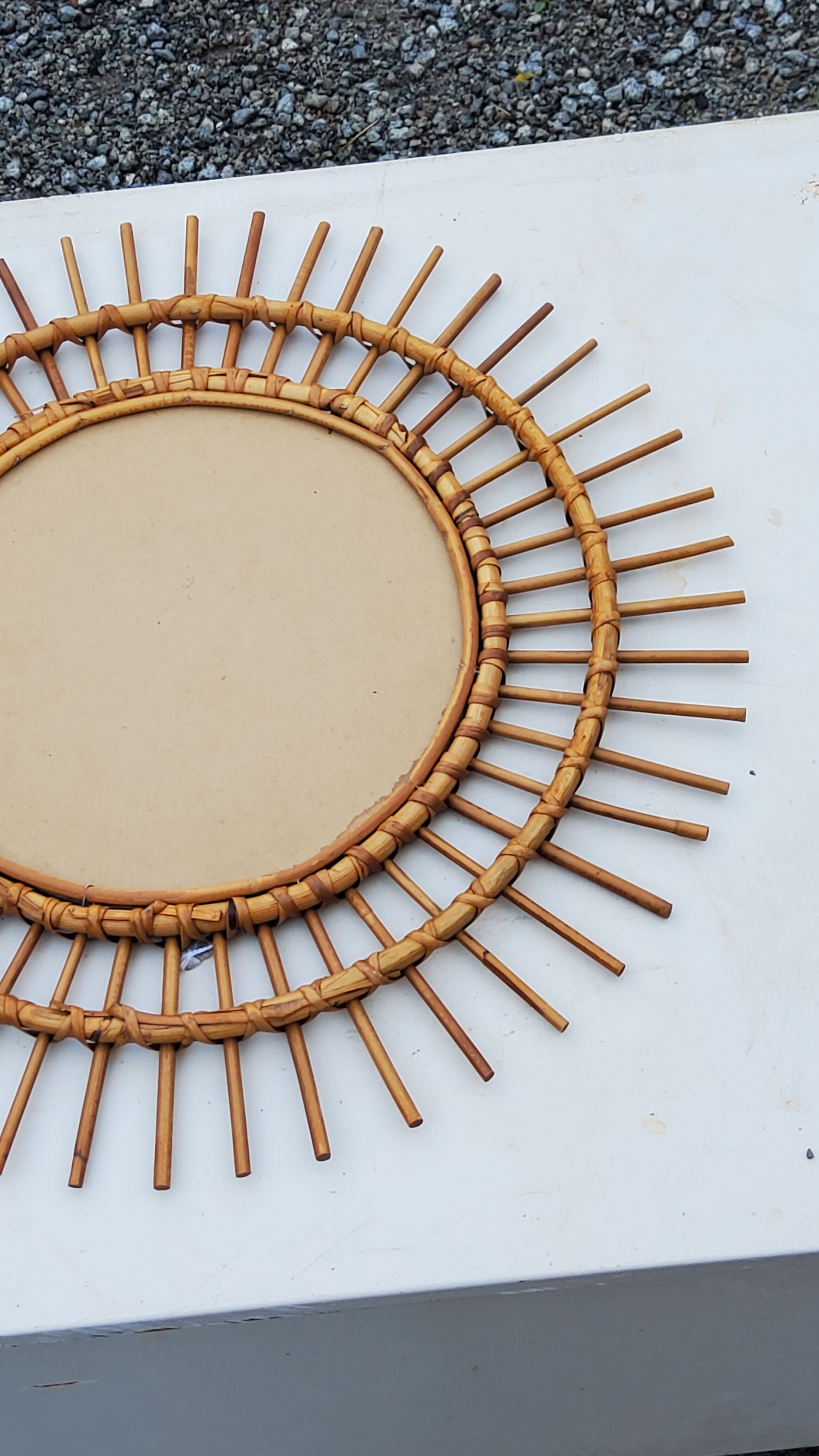 Sun mirror of the 50s in rattan
