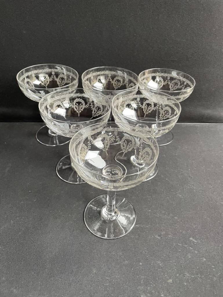 6 Champagne glasses – Saint Louis Christmas service rock crystal engraving 3540