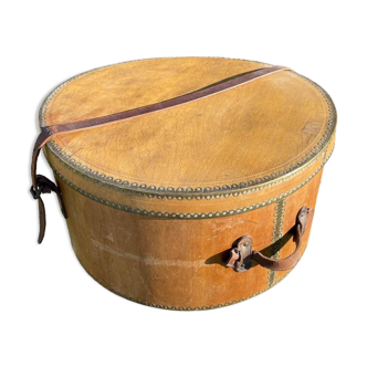 Vintage 1900 maple and leather hat box