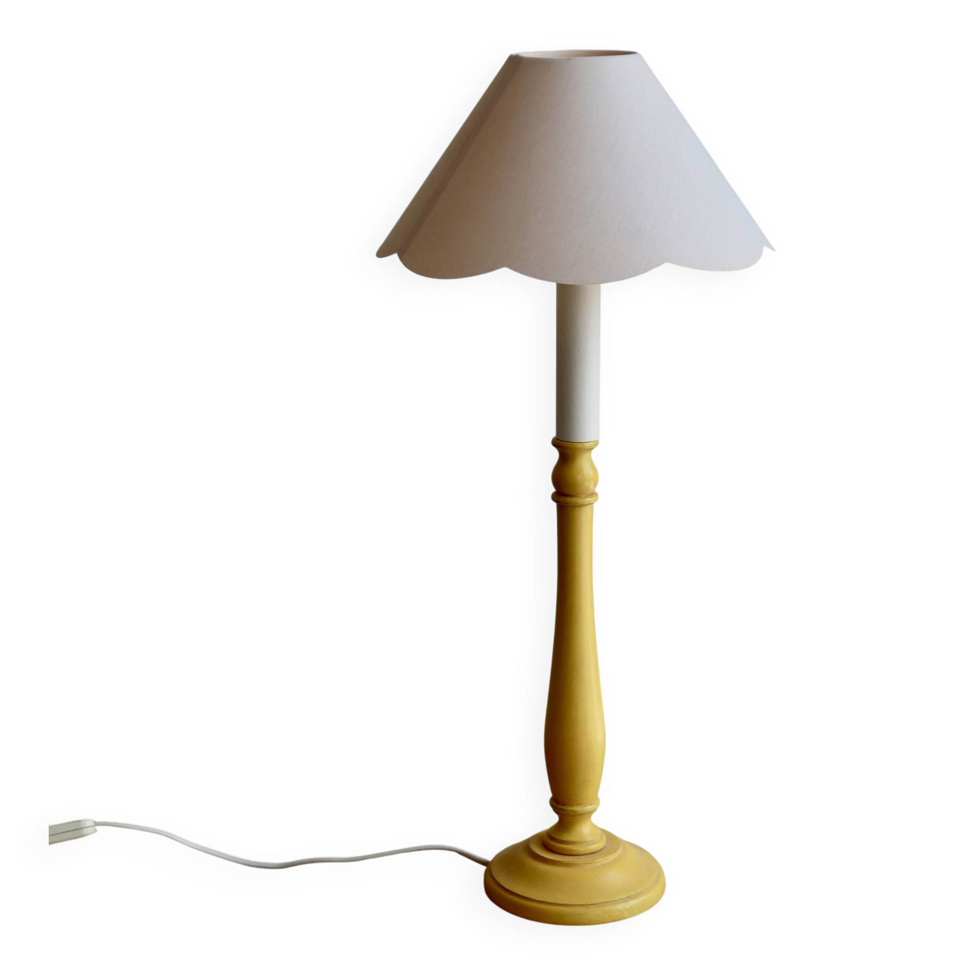 Vintage wooden bedside lamp painted yellow – Lampshade