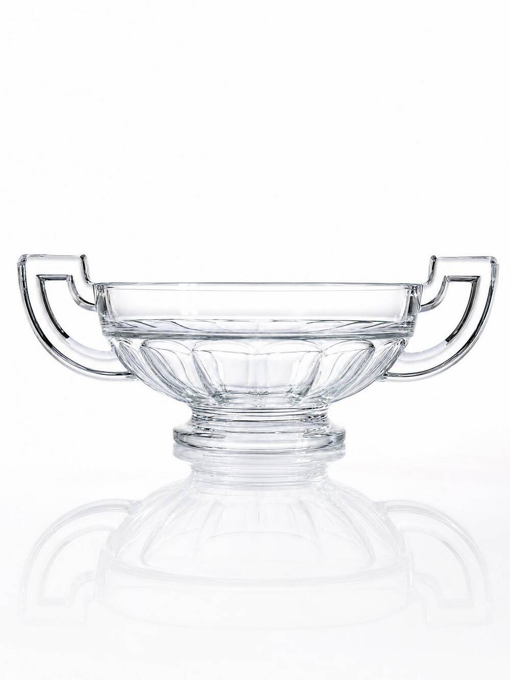 Art Deco glass bowl, in the style of Val Saint Lambert, with wide handles.
