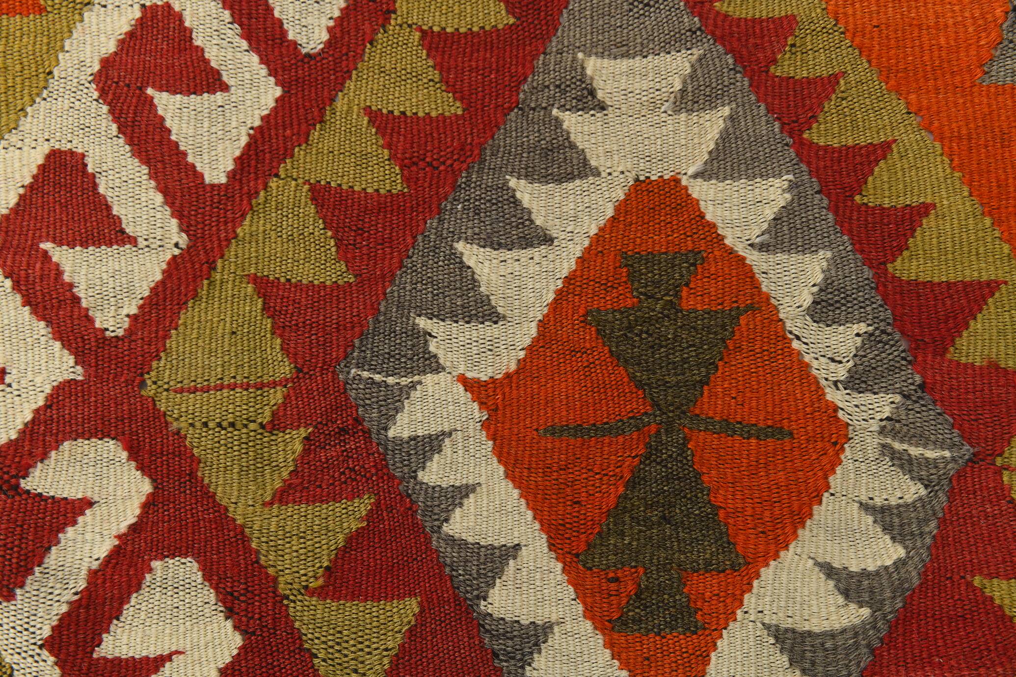 Red & Green Tribal Handmade Turkish Kilim Rug, 163x316Cm
