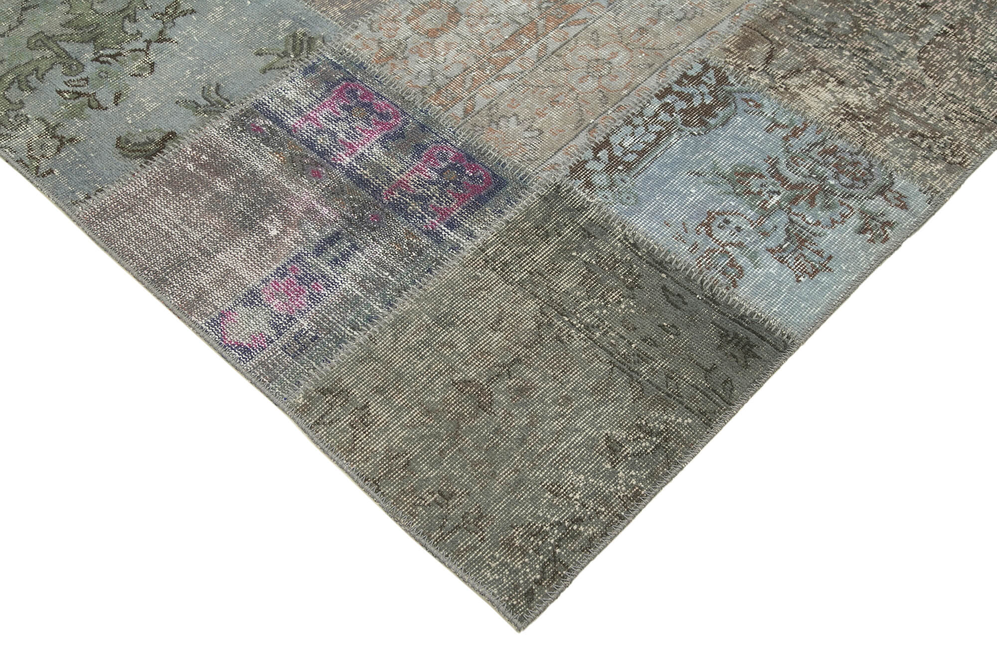 Handwoven turkish contemporary 205 cm x 300 cm grey patchwork carpet
