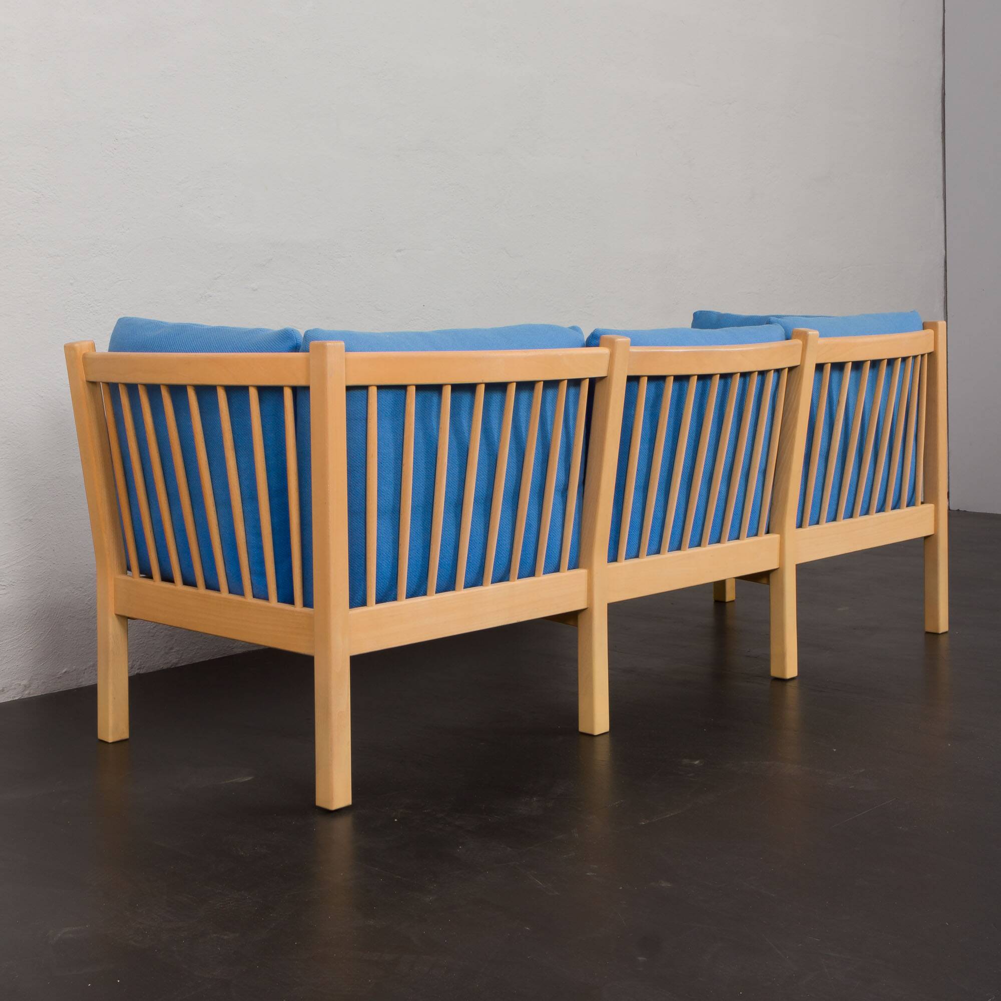 Danish mid century deep blue three seater sofa attr. to Stouby, 1980s.