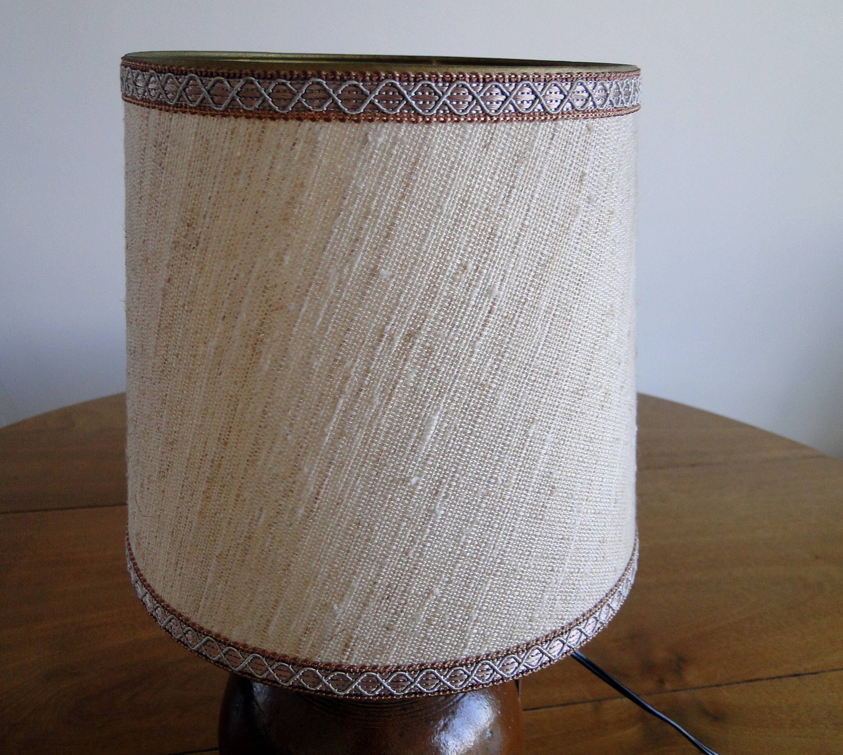 Vintage lamp 60s/70s foot glazed stoneware lampshade woven linen