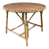 Round coffee table rattan and oak vintage