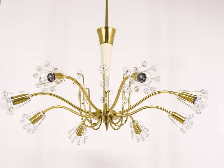 Unusual brass and crystal chandelier by Emil Stejnar, Rupert Nikoll, Austria, 1950s.