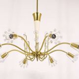 Unusual brass and crystal chandelier by Emil Stejnar, Rupert Nikoll, Austria, 1950s.