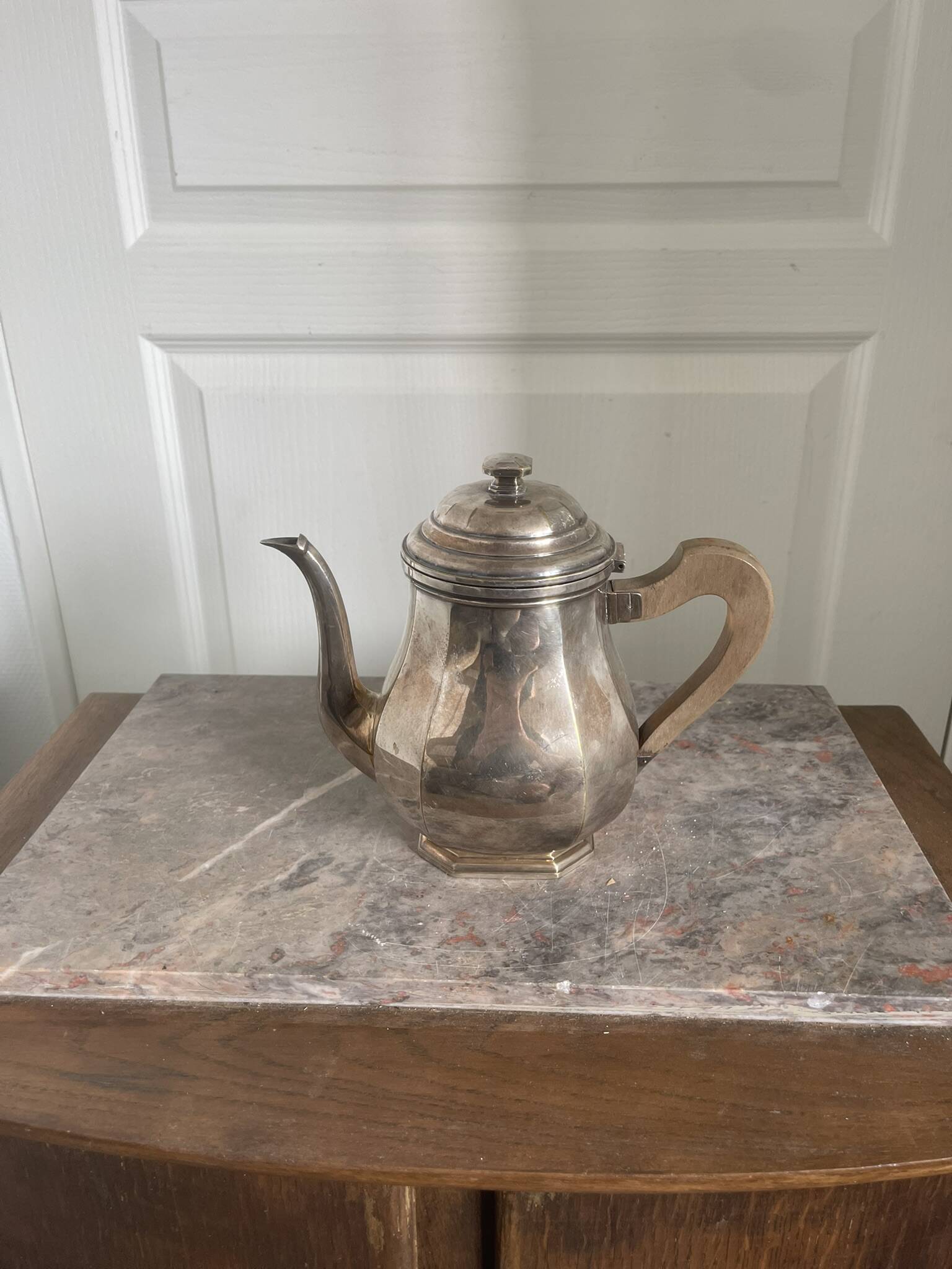 Antique Silver-Plated Metal Teapot Art Deco