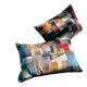 Patchwork cushions made from upholstery fabric
