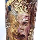 Unique Vintage Hand-Painted Vase with Faces Ascribable to Tullio d'Albisola