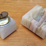 Vintage 1970s onyx lighter and ashtray smoking set