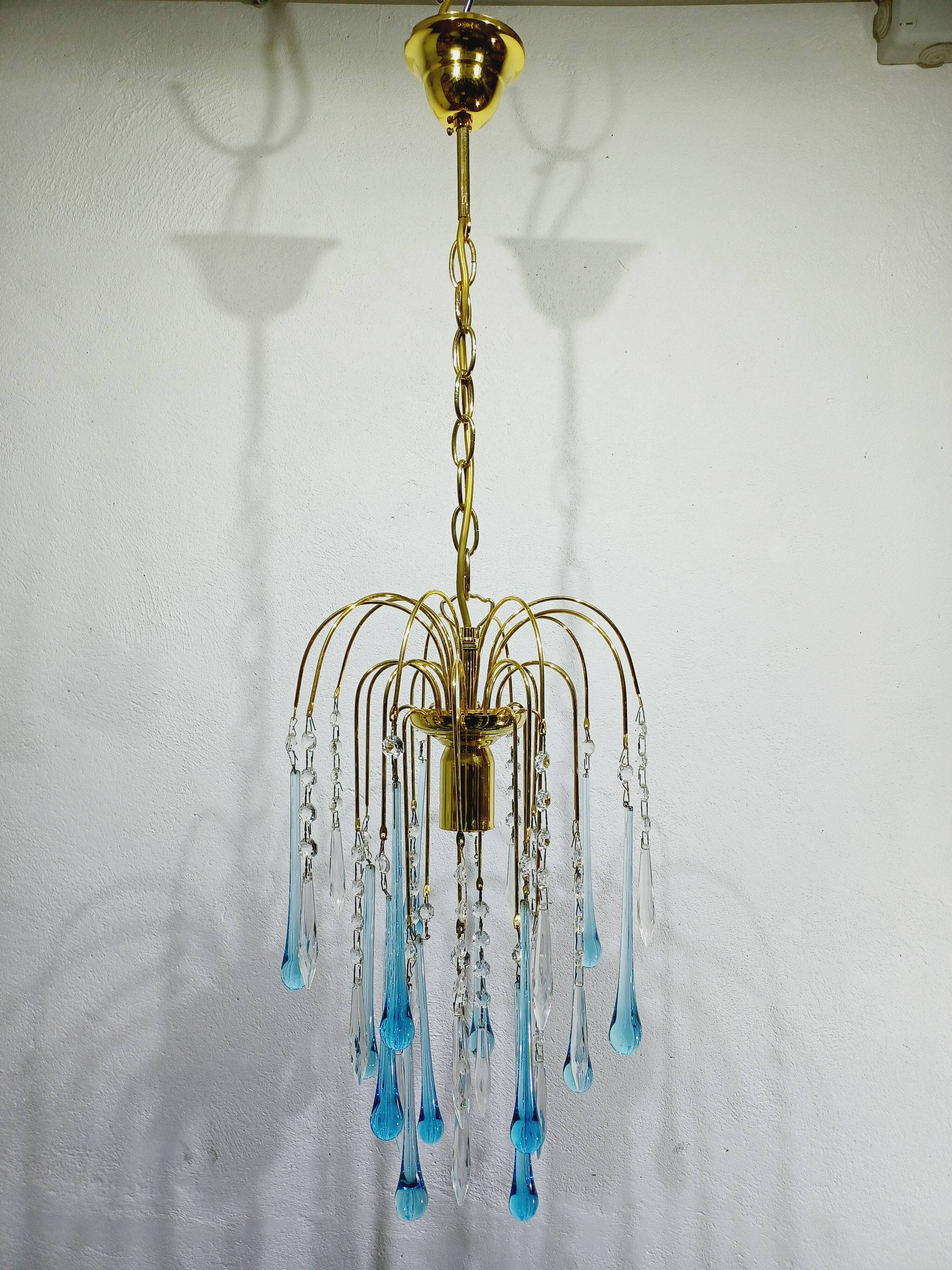 Murano Chandelier Blue Crystal Drops