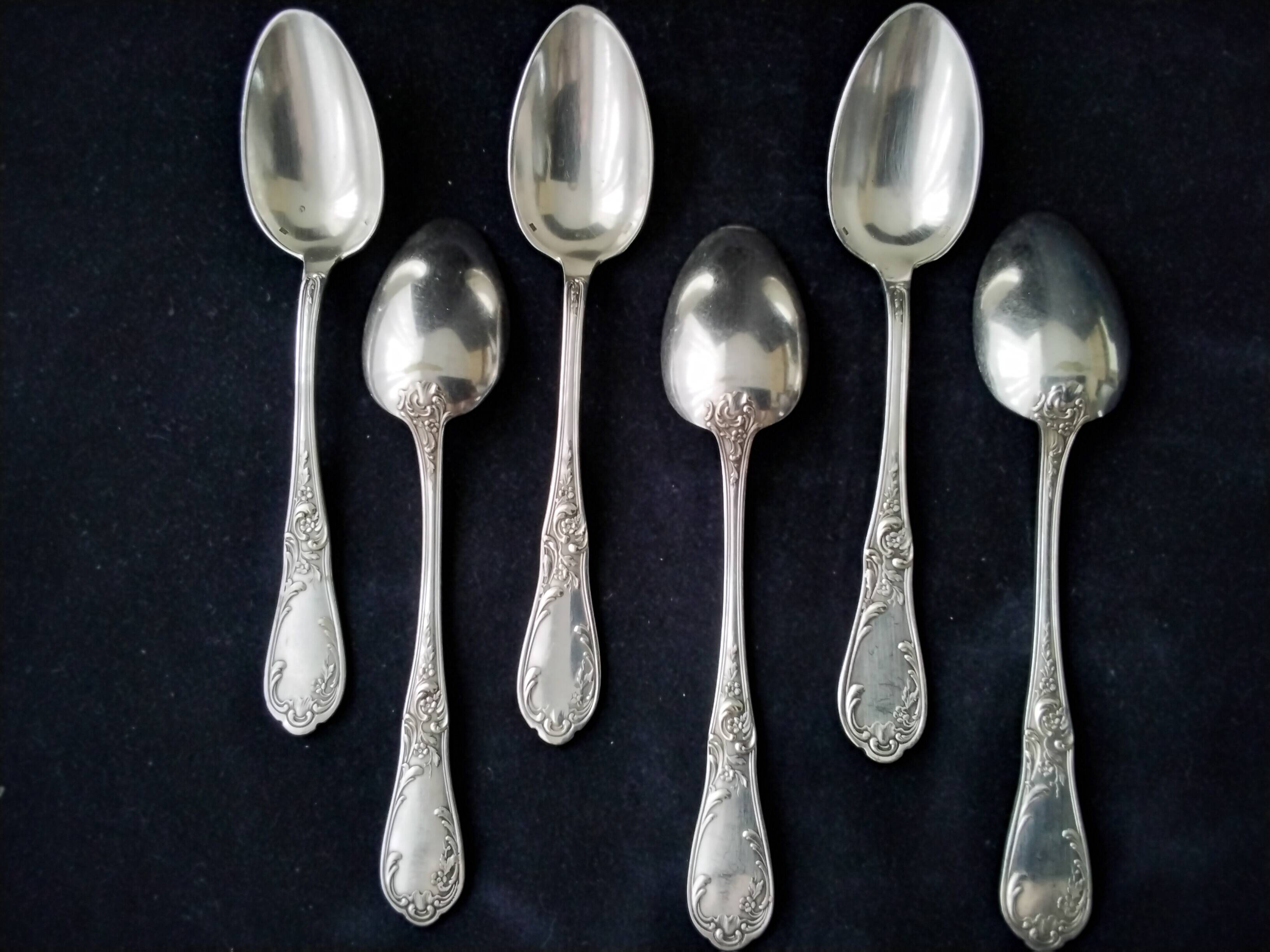 Box of 6 teaspoons in silver-plated Louis XV style