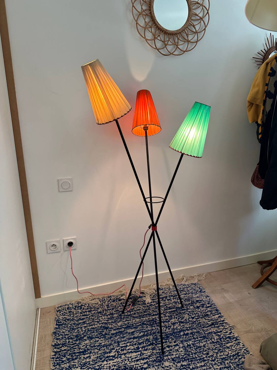 1950s metal tripod floor lamp, completely original