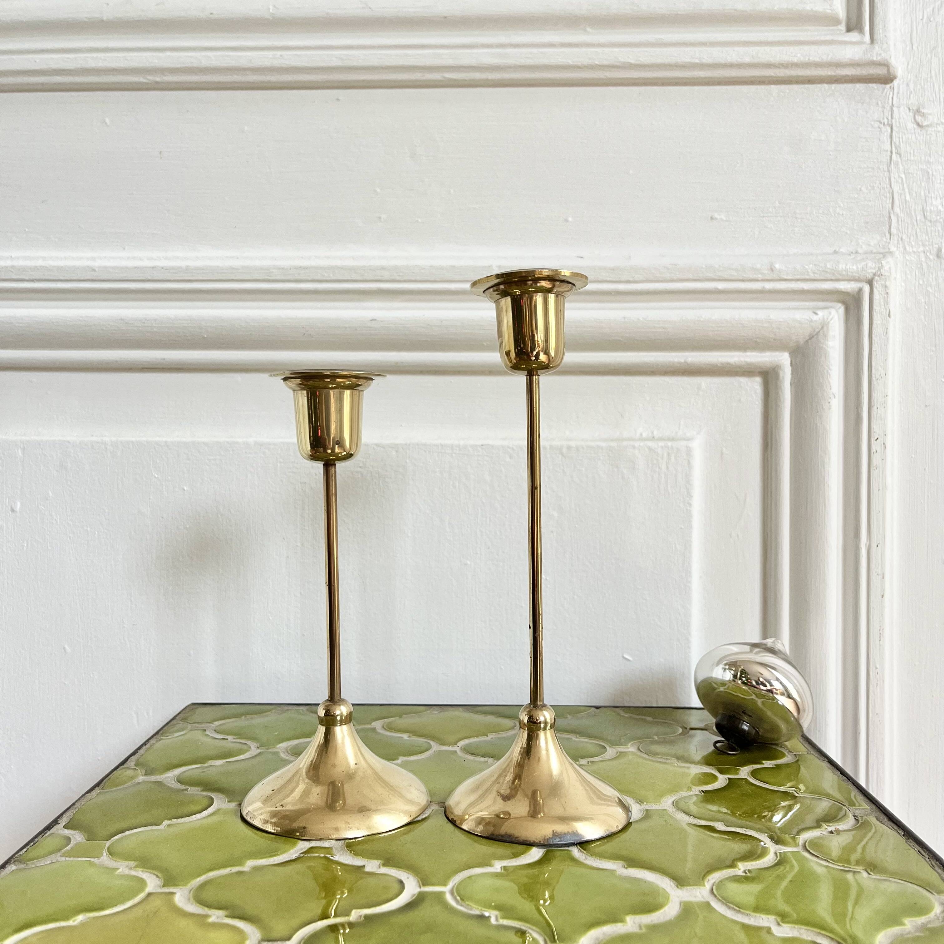 Pair of Scandinavian style brass candlesticks