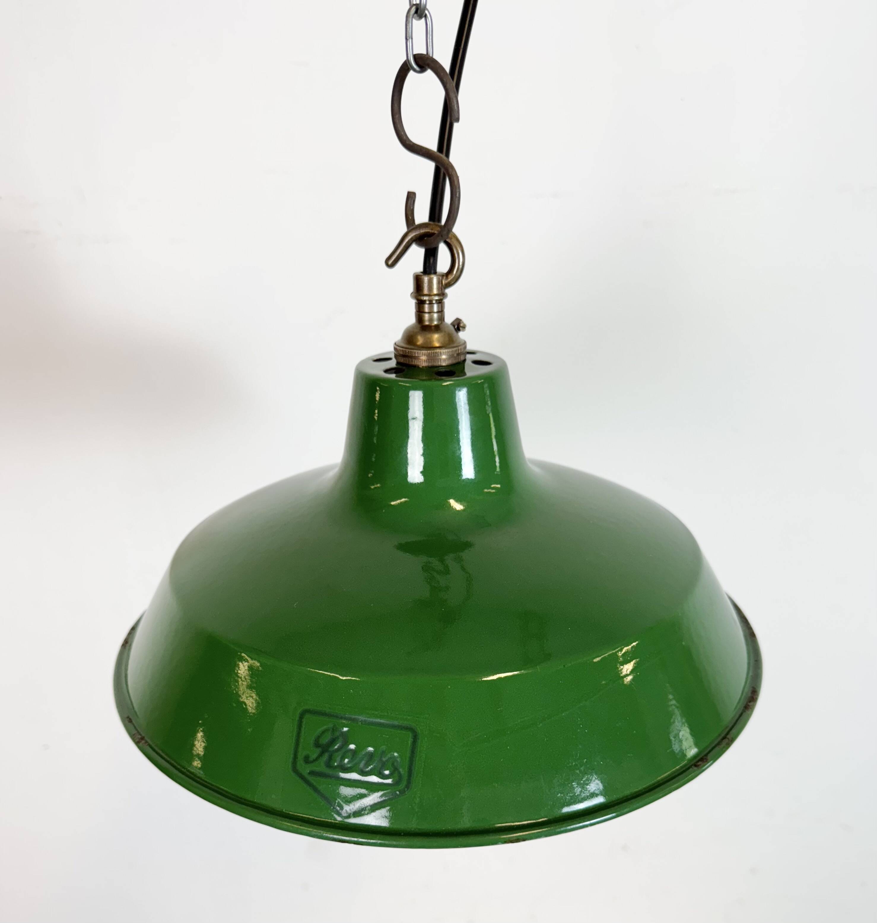 Industrial Green Enamel Factory Pendant Lamp from Revo, 1950s