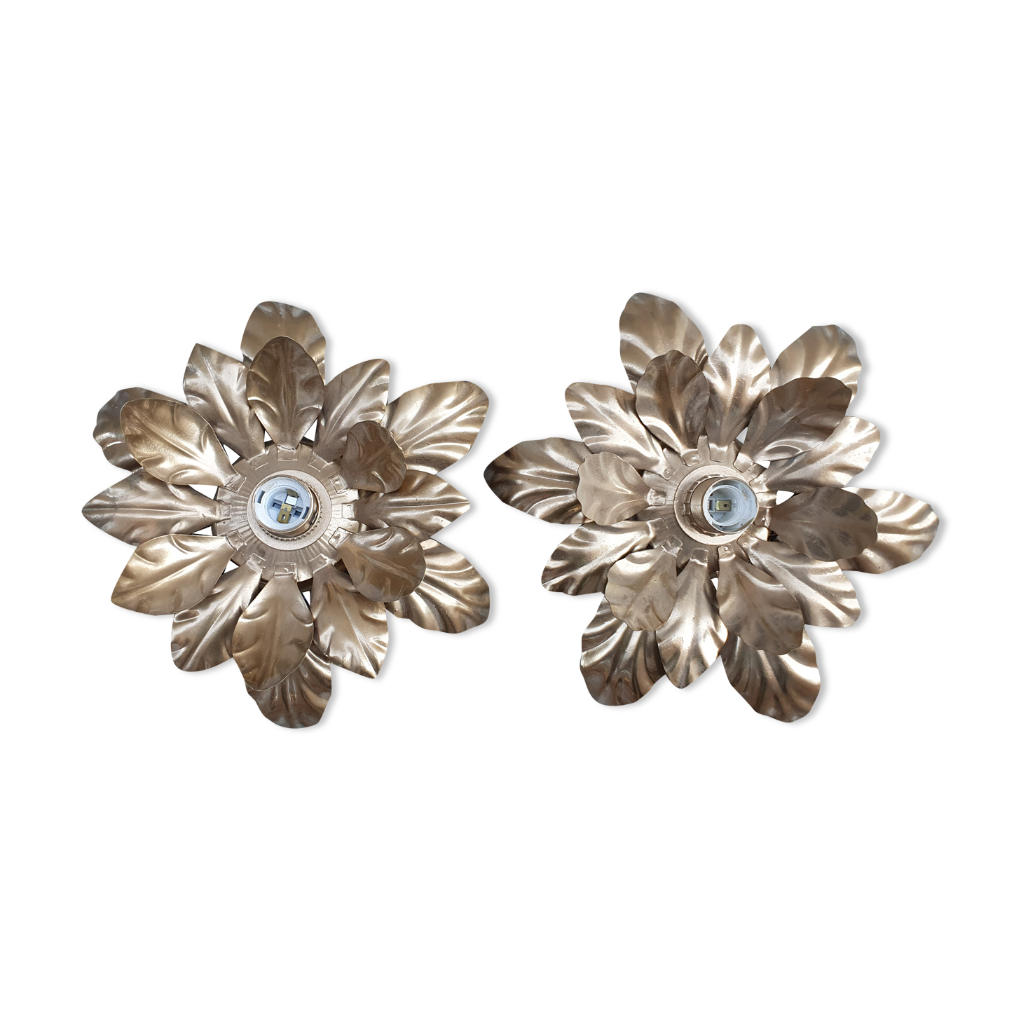 Paire d'appliques : fleurs dorées