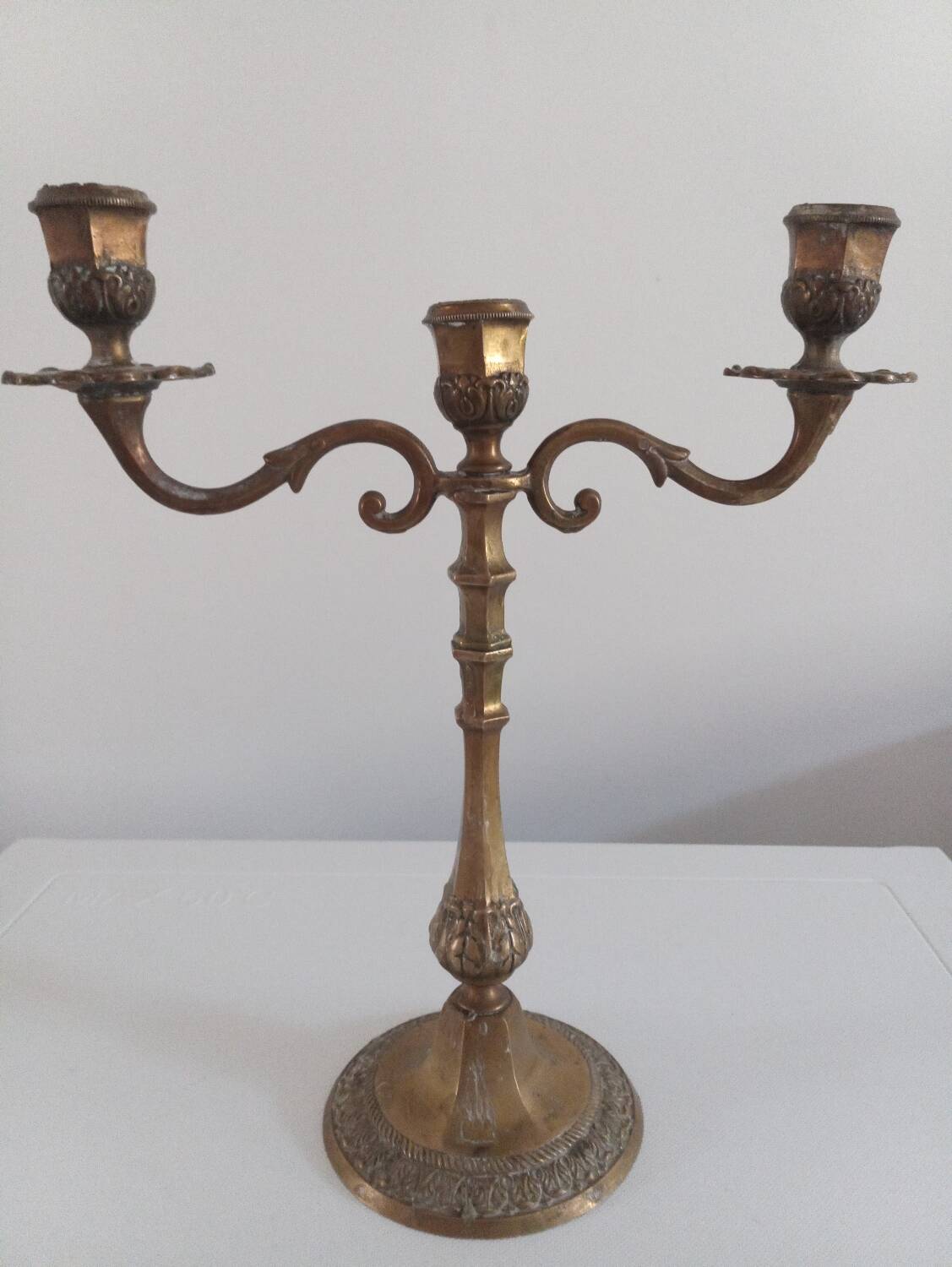 3-light bronze candle holder