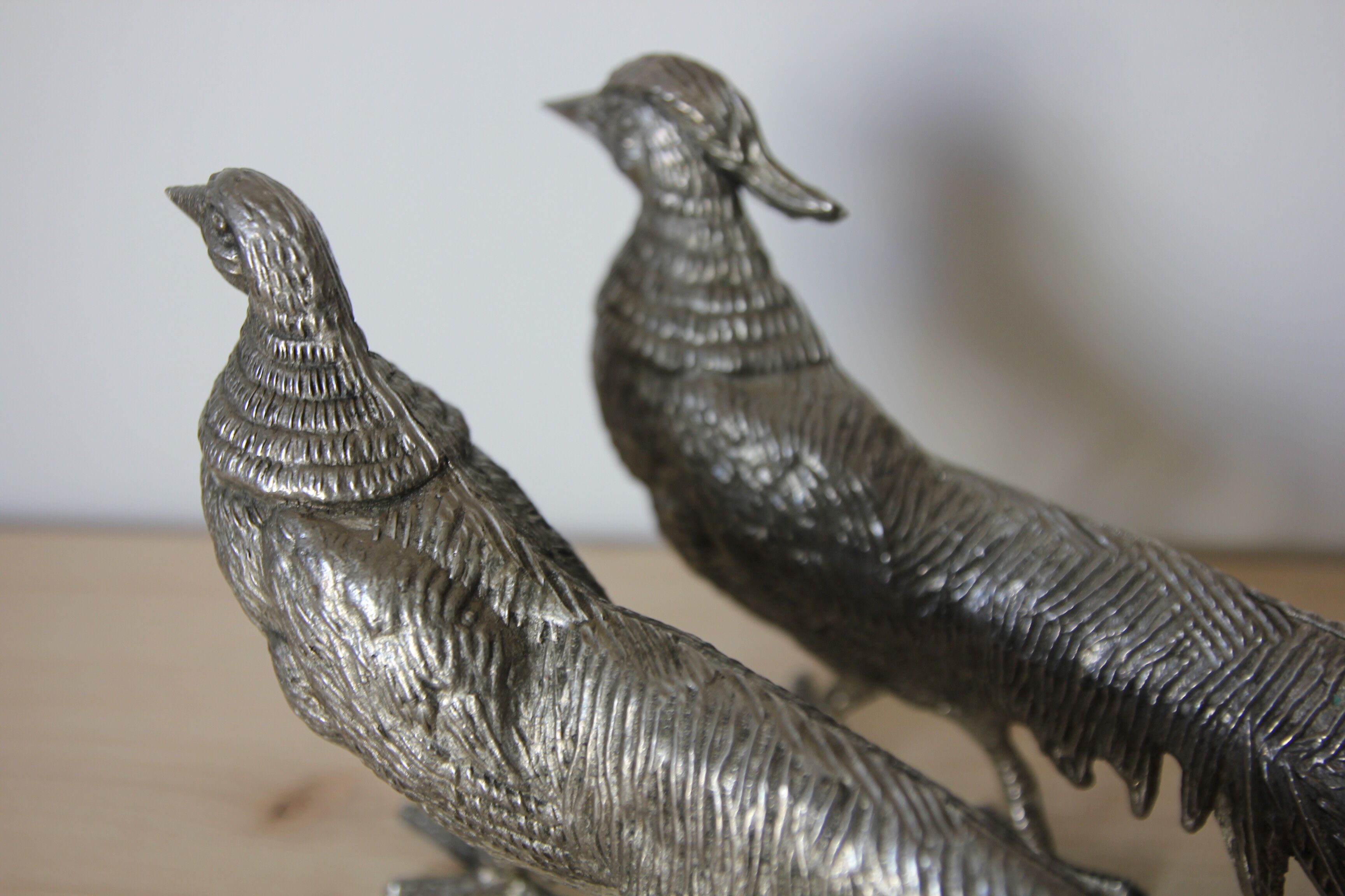 Pair of silver metal pheasants