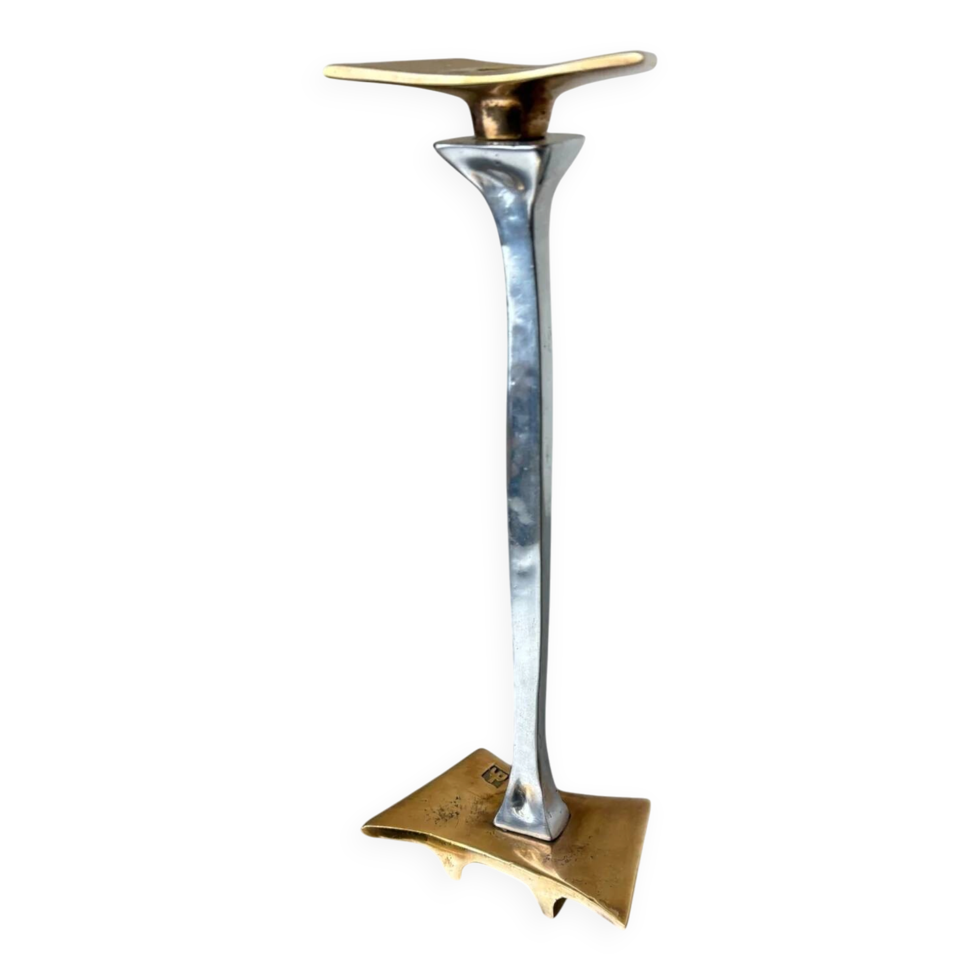 Brutalist candleholder by David Marshall, bronze and aluminium, Spain, 1970s