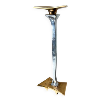 Brutalist candleholder by David Marshall, bronze and aluminium, Spain, 1970s