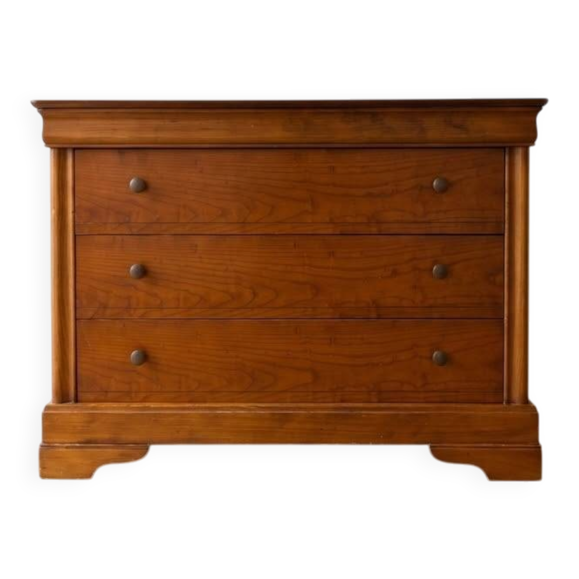 Vintage cherry wood chest of drawers with 3 drawers.
