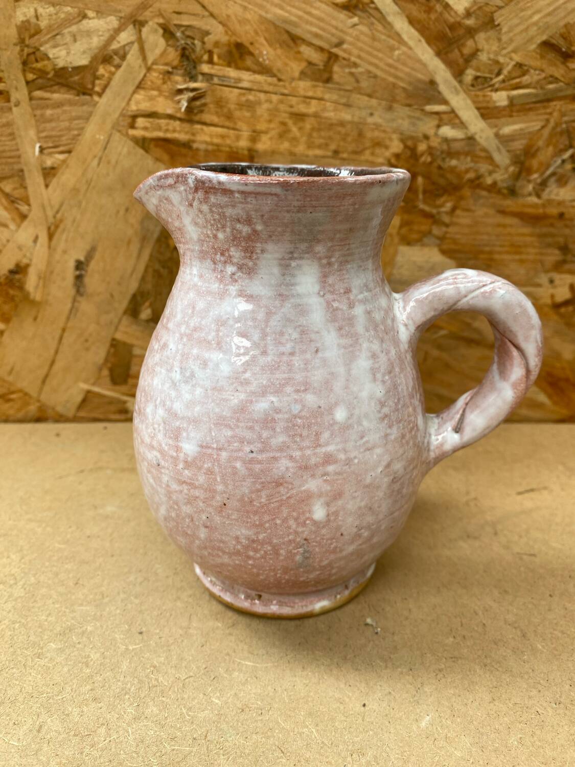 Antique white & pink ceramic pitcher 60s vintage