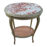 Old oval table with marble top, Louis XVI style