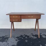 Modernist wooden desk with compass feet 1950