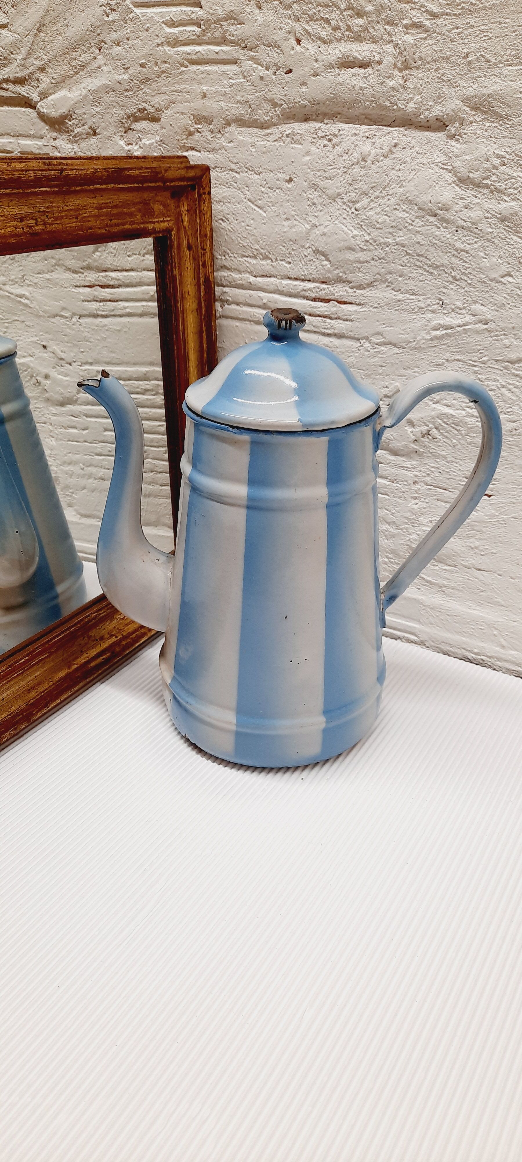 Blue enamelled coffee maker