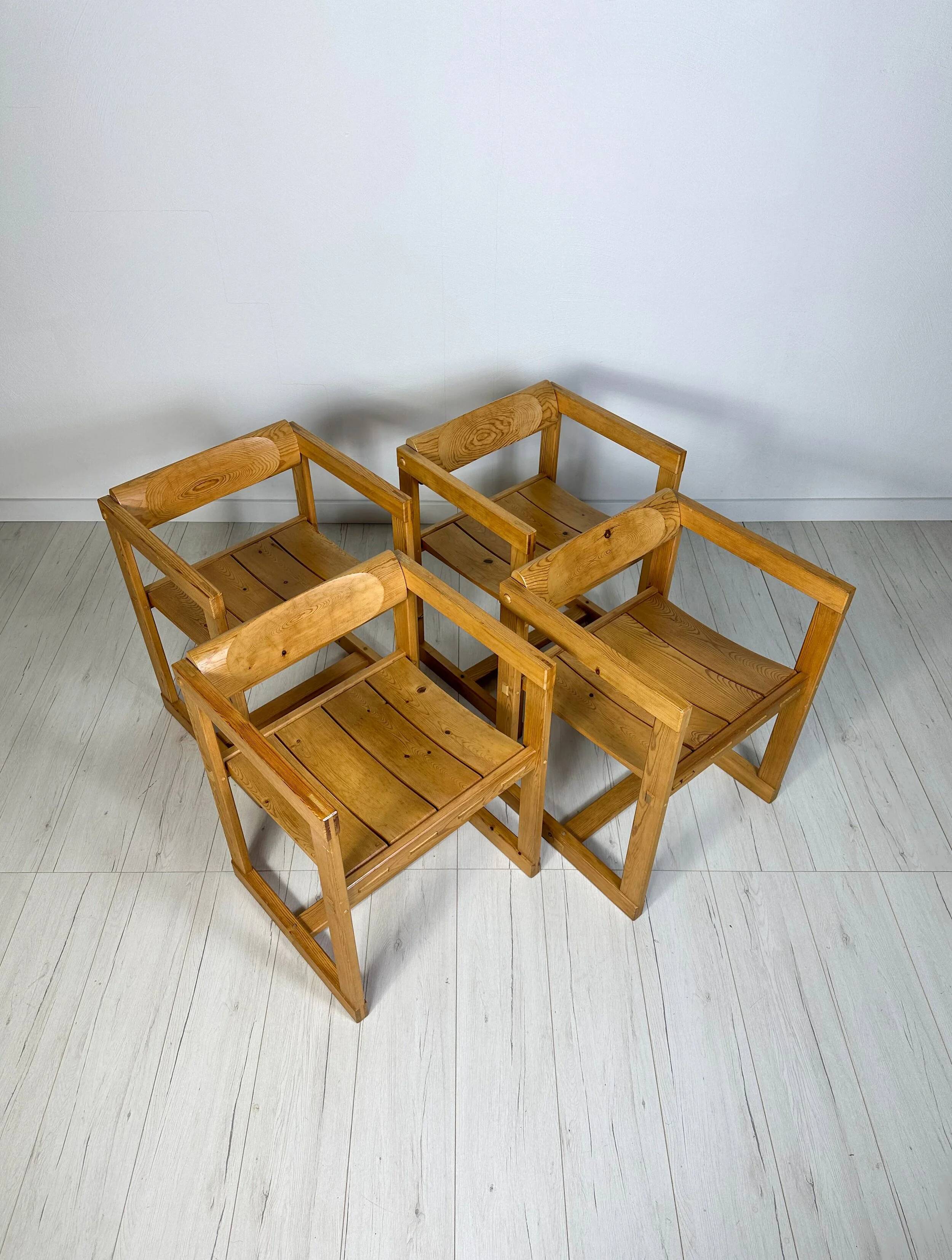 1960s Set of 4 Vintage Pine Model 313 Trybo Dining Chairs by Edvin Helseth