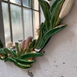 Oval ceramic mirror with flowers