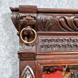 Renaissance mirror in solid oak with brown patina circa 1850, 165x97 cm